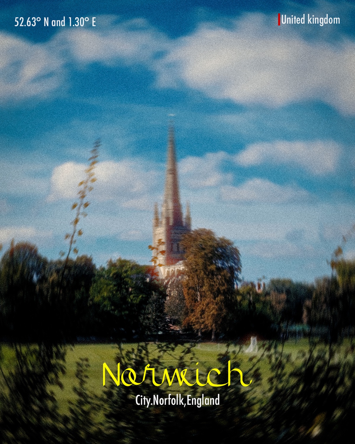 Norwich Cathedral across the meadow — 'Norwich, City, Norfolk, England. 52.63° N, 1.30° E'